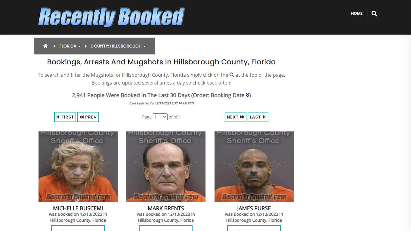 Bookings, Arrests and Mugshots in Hillsborough County, Florida