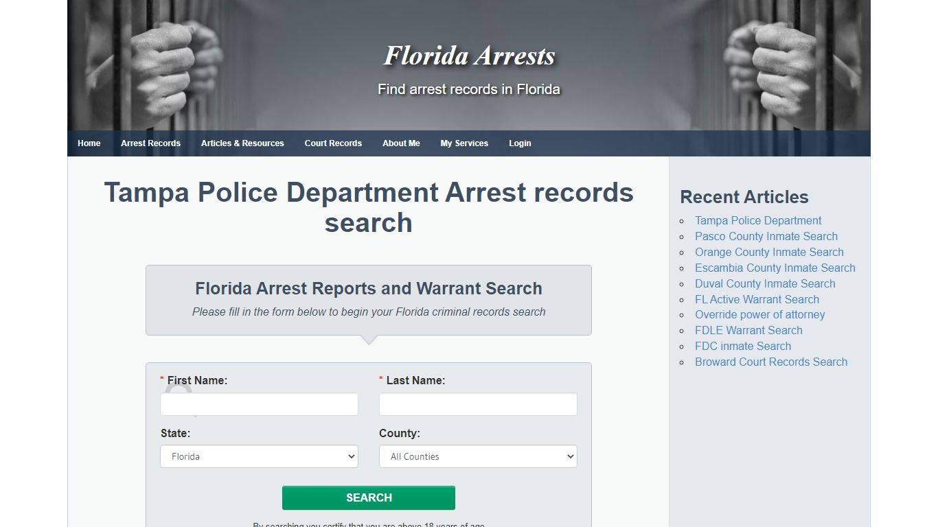 Tampa Police Department Arrest records search - Florida Arrests